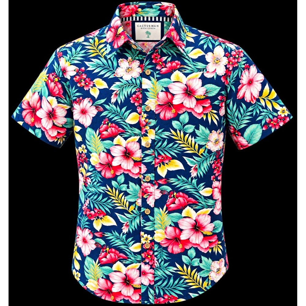 Cactus Man Ricky Singh Tropical Floral Hawaiian Shirt Size S